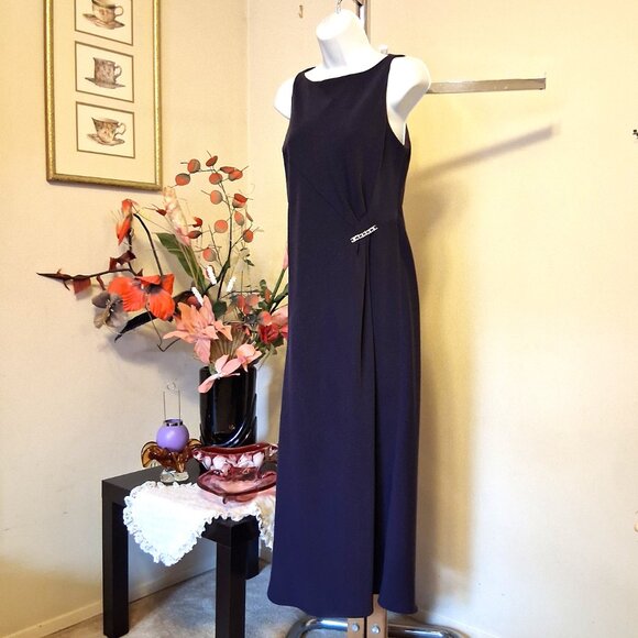Vintage Jones New York Purple Blue Maxi Dress VTG Elegant Sleeveless Gowns - Picture 2 of 13